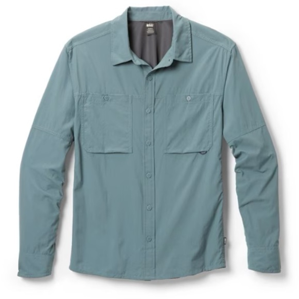 NWT REI Sahara Solid Long-Sleeve Shirt - Men's in Summit Plaid Nutmeg